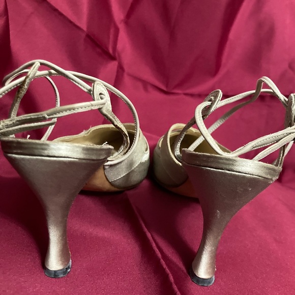 MANOLO BLAHNIK Satin & Suede Slingback Pumps  36.5 Champagne EUC - Picture 9 of 12